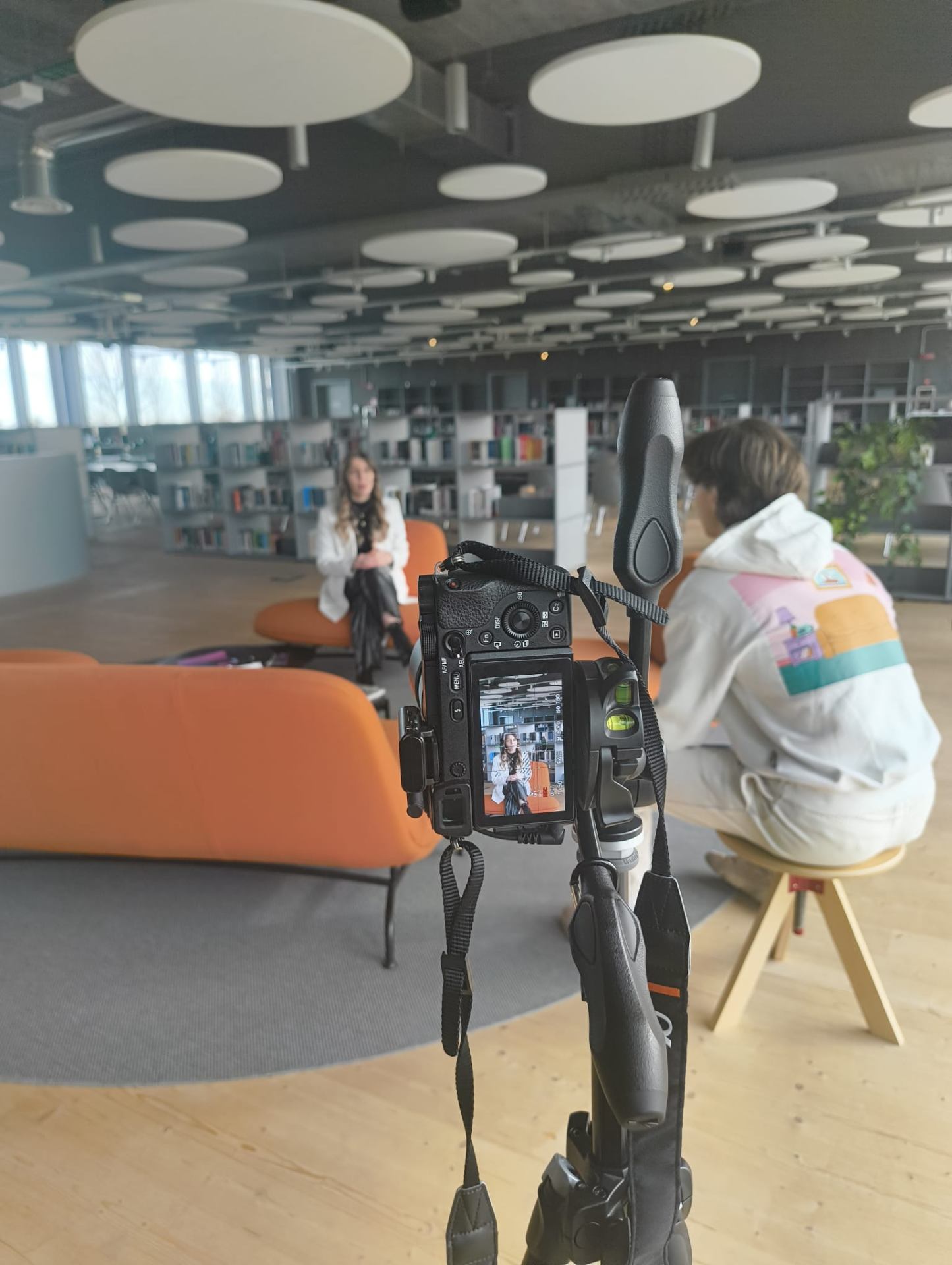 On-set interview shoot with Sony camera and tripod
