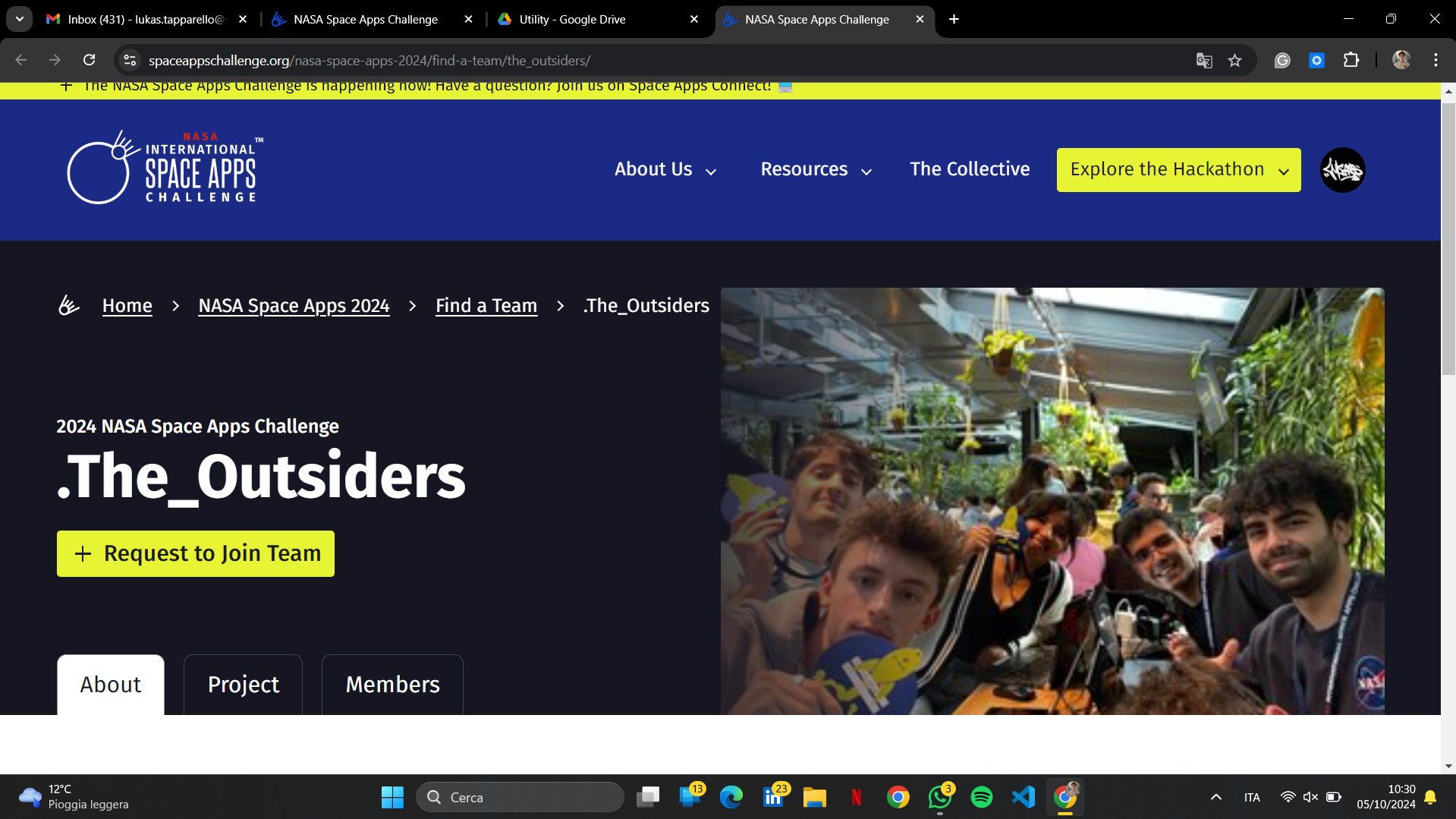 .The_Outsiders team page on Space Apps